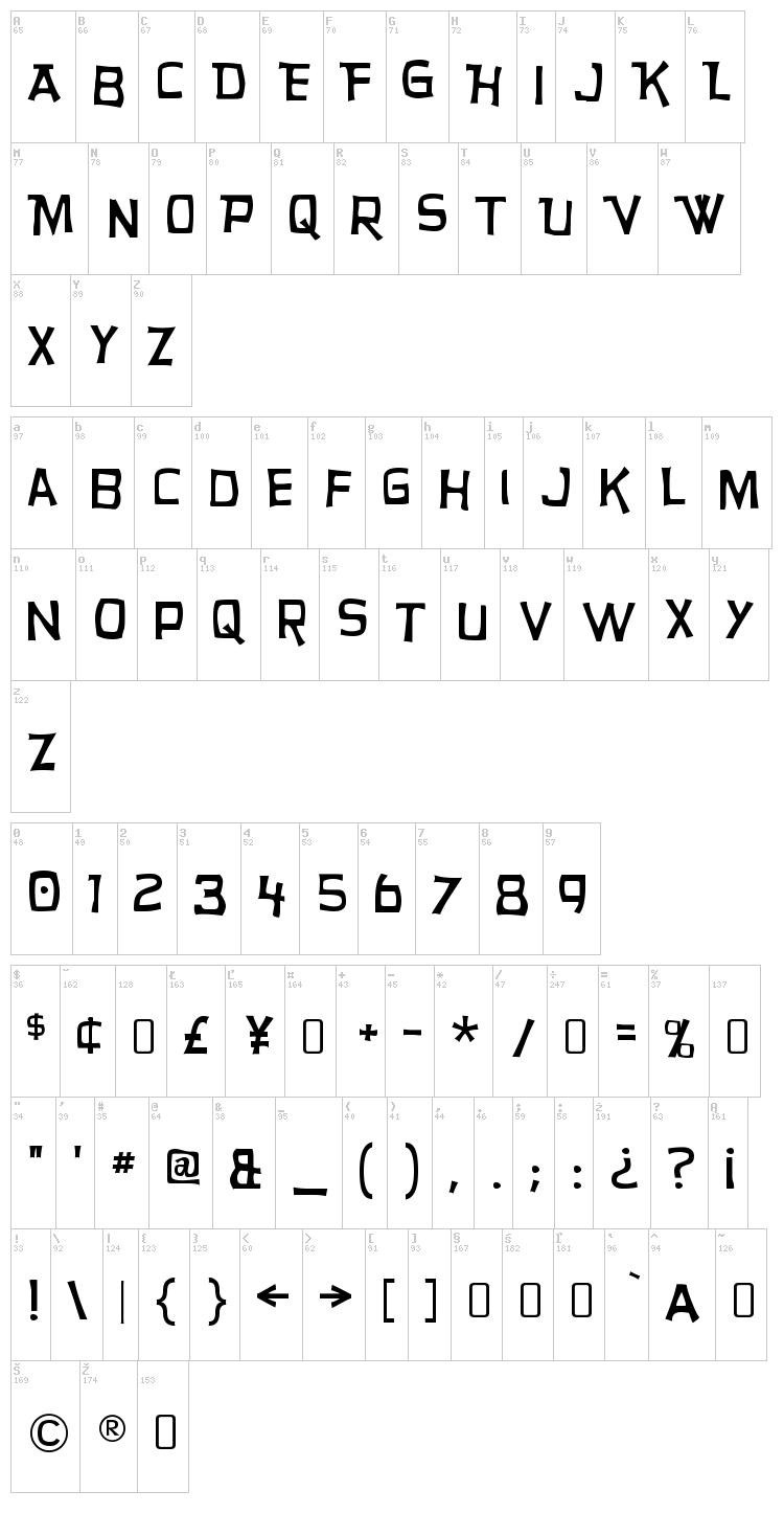 Hurry Up font map